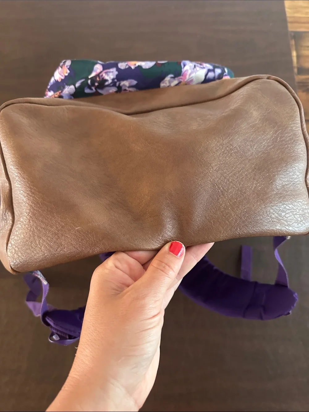 JanSport Purple Floral Backpack with Brown Base